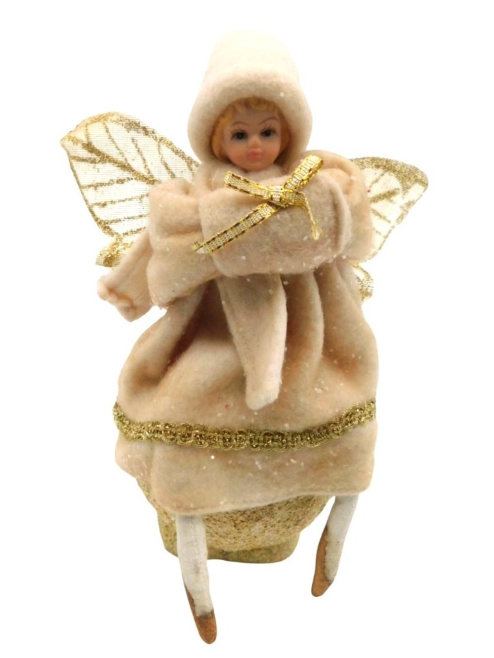 Porcelain Christmas Angel Fairy on Glittery Snowball Figure Vintage 1970s Decor